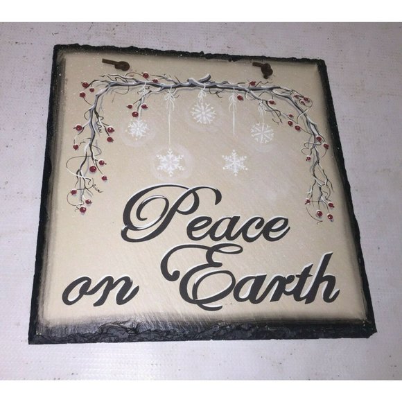 Peace On Earth Holiday Decorative Hanging Tile Christmas Decor - Picture 1 of 8